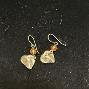 Gold Heart Earrings with Orange Accents